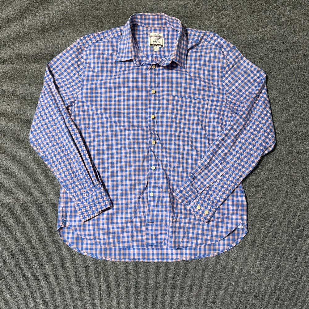 Jos. A. Bank 1905 Stretch Tailored Fit Plaid Shirt Blue Red XL brrr Comfort